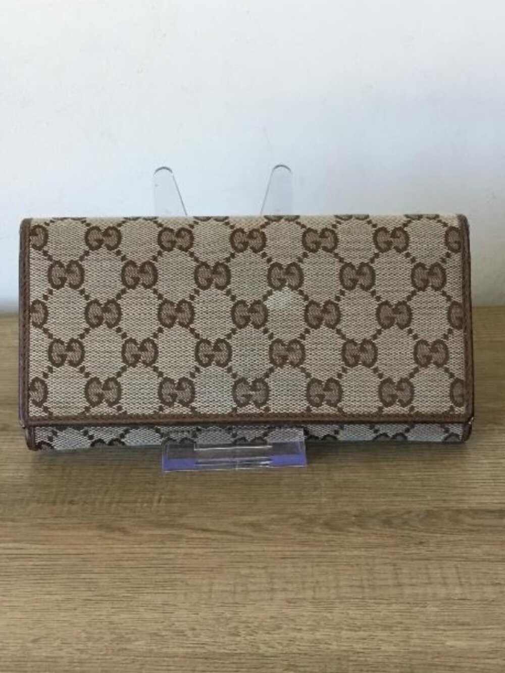 Gucci Continental Long Wallet GG Monogram Canvas Patterned w/Brown Leather Edge